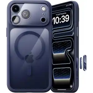 Minesk iPhone 17 Pro / 18 Pro için Özel Geliştirilmiş Kamera Çerçevesini de Koruyan, Arkası Şeffaf Polikarbonat Kenarları Silikon Magsafe ile Uyumlu Kılıf Akıllı Tasarım Kapak (Mavi, 17 Pro/18 Pro)