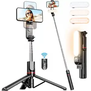 Çıkarılabilir Dolgu Işıklı Sabit Selfie Çubuğu Tripod, iPhone, Samsung, Huawei, Sony ve Diğer Akıllı Telefonlar için Kablosuz Uzaktan Kumandalı 360 ° Dönebilen Genişletilebilir Cep Telefonu Tripodu