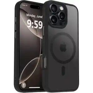 URUCHI Güçlü Manyetik Telefon Kılıfı, [Mag-Safe ile Uyumlu] [Askeri Düzey Düşme Koruması] [Güçlü Silikon Kenarlar] İnce Yarı Saydam Mat Koruyucu Kılıf (Siyah, iPhone 15 6,1 inç)