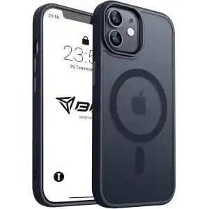 Babilden iPhone 11 İçin Kılıf Kamera Korumalı Magsafe İle Uyumlu Kablosuz Şarj Özellikli Mat Şeffaf Renkli Telefon Kılıfı (Siyah)