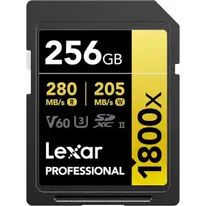 LEXAR PROF 256GB 1800X SDXC UHS-II 270MB/s read 180MB/s write C10 V60 U3