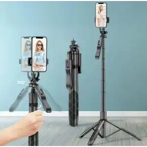 Coverzone Profesyonel Tripod Ve Selfie Çubuğu L16 Bluetooth Uzaktan Kumandalı 153 cm Cep Telefonu Yüksekliği Ayarlanabilir Masaüstü Portatif Taşınabilir İç Dış Mekan Evde Tatilde Kampda Kullanım Uygun