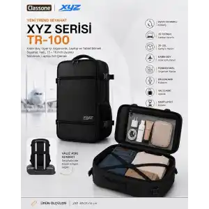 Classone XYZ Serisi TR-100 Kabin Boy,Uçak İçi, Ergonomik, Laptop ve Tablet Bölmeli, Seyahat, Valiz, 15-18 inch Uyumlu Notebook, Laptop Sırt Çantası
