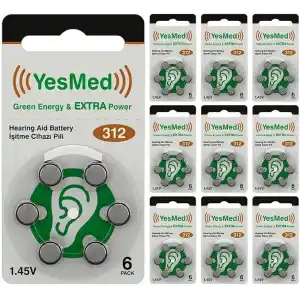 YesMed Extra Power 312 Numara İşitme Cihazı Pili (10 Paket x 6 Adet = 60 Adet Pil)