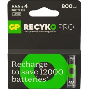 GP Batteries Recyko Pro AAA İnce Ni-Mh Şarjlı Pil, 1.2 Volt, 4lü Kart