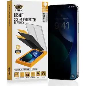 BUFF LABS 5D Privacy EasyFit 2 Adet Kolay Uygulama Aparatlı Ekran Koruyucu Temperli Hayalet Ekran Cam (iPhone 17 Pro Max / iPhone16 Pro Max)