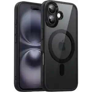 Minesk iPhone 17 için SUPER-CRYSTAL Magsafe ile Uyumlu Kılıf Arkası Kristal Berraklığında Cam Görünüm Kenarları Darbe Emici Silikon Hybrid Kılıf (Siyah, 17)