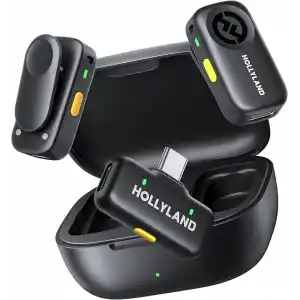 Hollyland LARK A1 Kablosuz Mini Mikrofon, iPhone 15/16 ve Android için, 48 kHz/24 bit, 3 Seviyeli Akıllı Gürültü Engelleyici, YouTube, Podcast, Vlog için Mikrofon (Siyah, 2TX + USB-C RX + Şarj Kılıfı)