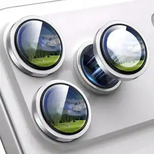 Minesk iPhone 16 Pro-16 Pro Max/17 Pro-17 Pro Max ile Uyumlu Kolay Kurulum Aparatlı Alüminyum Alaşım Çerçeveli ve 9H Sertliğinde Temperli Camlı Lens Koruyucu (Gümüş, Lens Glass)