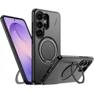 Rongep [Mag-Forge] Samsung Galaxy S26 Ultra için Kılıf 360° Dönebilen Standlı [MagSafe ile Uyumlu] S26 Ultra Koruyucu Güçlü Manyetikli PC+TPU Darbelere Dayanıklı Samsung S26 Ultra Kılıf (Siyah)