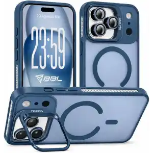 Babilden iPhone 17 Pro Max İçin Kılıf Kamera Korumalı Magsafe İle Uyumlu Kablosuz Şarj Özellikli Mat Şeffaf Renkli Standlı Lens Hediyeli Telefon Kılıfı (Lacivert)