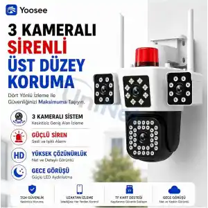 6MP Üç Kameralı WiFi Güvenlik Kamerası PTZ 355 Derece Dönebilen