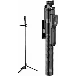 Coverzone Bluetooth Selfie Çubuğu ve Tripod, 360° Dönebilen Telefon Tutucu, Uzaktan Kumandalı, Maksimum 175cm, Katlanabilir Vlog Canlı Yayın Fotoğraf Video Çekim Standı | K28P