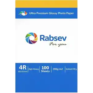 Rabsev Ultra Premium Parlak Fotoğraf Kağıdı, 4R 10x15cm, 200g/m2, Hızlı Kuruyan, 100 Yaprak