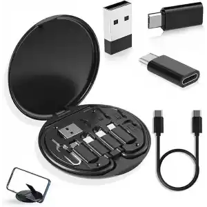 Orret Home 60W Destekli 5i 1 Arada Seyahat Kablo Seti – USB Type-C, Micro USB Şarj Kablosu ve Dönüştürücü Adaptörlü Mini Kablo Kutusu, Kompakt Seyahat Kiti