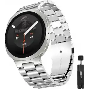 Rongep [Stainless Steell] Samsung Galaxy Watch 9/8 44mm/40mm/Classic 46mm ile Uyumlu Çelik Kordon [Kısaltma Aparatlı] Paslanmaya Dayanıklı Katlanır Tokalı Bakla Model Samsung Watch 9 Kordon