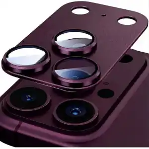 Görüntü Kalitesi Bozmayan Kamera Lens Koruyucu Safir (Sapphire) (Dark Cherry, iPhone 18 Pro Max)