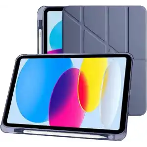 Klasse Apple iPad 10.9 inç 2022 10. Nesil Uyumlu Smart Kılıf, Apple Pencil Kalemlikli, Trifold, Esnek, Mat, Darbeye Tam Dayanıklı Tablet Kılıfı (Lila)