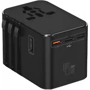 45W Şarj Cihazı ve 2x USB ve 3x TYPE-C Girişli Universal Seyahat Adaptörü, Priz Dönüştürücü 200den Fazla Ülke ile Uyumlu, ABD, İngiltere, AUS, AB