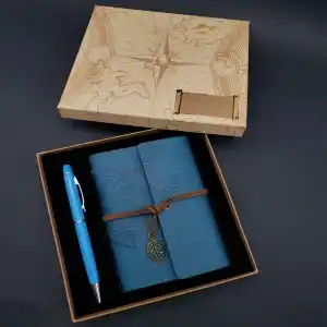 Mavi Kalem ve Defter Seti 14x10 cm Kaliteli Deri