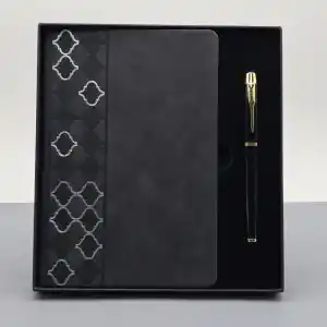 Şık Desenli Deri Defter ve Kalem Seti 21x15 cm