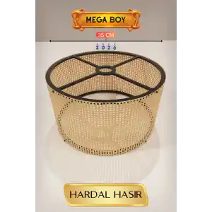Şık Hardal Hasır Lambader Başlığı 35 cm İç Mekan Kullanımı