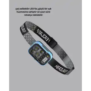 LED Kafa Lambası 53 Modlu Type-C Şarjlı Su Geçirmez