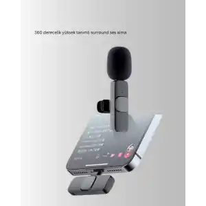 Kablosuz Çift Mikrofon Seti iPhone Uyumlu Yaka Mikrofonu