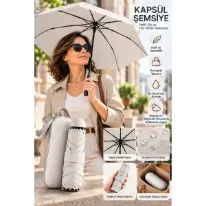 Şık Kapsül Şemsiye Açık Gri 1 Adet Taşınabilir