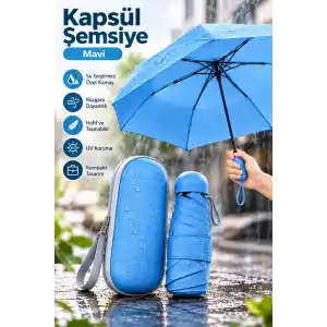 Pratik Mavi Kapsül Şemsiye Kompakt Taşıma Kutusu