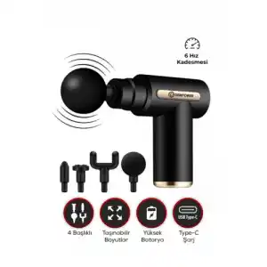 Ergonomik Mini Masaj Tabancası 4 Başlık ile Derin Doku Rahatlatma