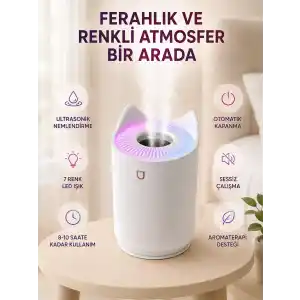 Pratik Ultrasonik Hava Nemlendirici 7 LED Işık Seçeneği