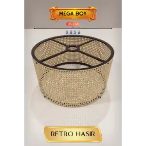 Şık Retro Hasır Lambader Başlığı 35 cm Modern Dekor