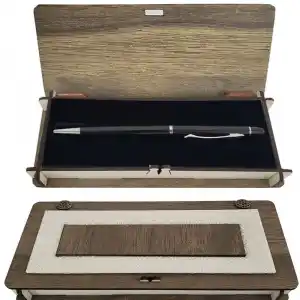 Şık Dokunmatik Kalem 14 cm Ahşap Deri Kutu ile