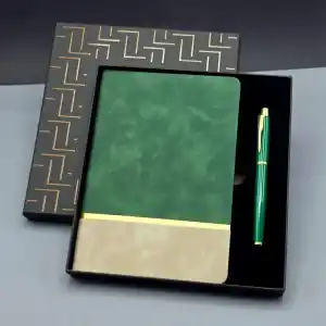 Şık Deri Defter Kalem Seti 21x15 cm Hediye Kutusu