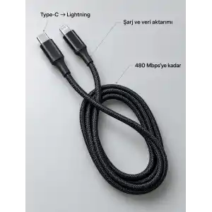 TCX Uzun ve Dayanıklı Type C Lightning PD Hızlı Şarj Kablosu