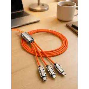 Pratik 3lü Hızlı Şarj Kablosu 120W USB Type-C Lightning Micro USB