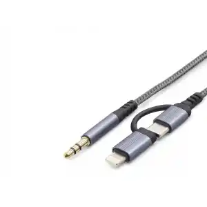 Hibrit Ses Kablosu Type-C ve Lightning 3.5 mm - Siyah