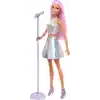 Barbie Pop Yıldızı Bebek ve mikrofon Parlak etek giyen, pembe saçlı, 3-7 yaş arası için hediye, JCW42