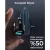 Bix BXAC65C 65W PD Type-C & 18W USB-A Girişli Çift Portlu Hızlı Şarj Özellikli Araç İçi Şarj Cihazı Siyah