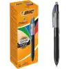 BIC 4 Colours Grip Pro Tükenmez Kalem 12Li Kutu, Kauçuk Tutacak, 1.0mm Uç, Tek Kalemde Mavi, Kırmızı, Yeşil ve Siyah Renkler