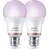 Philips Smart Lighting LED Ampul A60 E27 100W Eşdeğer RGB 2li Paket - Google Home, Alexa, HomeKit ve Matter uyumlu
