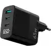 Juo 65W GaN Led Ekranlı Hızlı Şarj Cihazı 2 Type-C + USB-A iPhone & iPad & Notebook Uyumlu Şarj Aleti