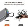 Juo 25000mAh 100W LED Ekranlı Type-C Kablolu Powerbank USB-A + USB-C Macbook Notebook Telefon Taşınabilir PD Hızlı Şarj Cihazı