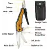 CAT DA980045 9 IN 1 Çok Fonksiyonlu Katlanabilir 27CM Paslanmaz Çelik Sarı Kamp Çakısı Bıçağı + Taşıma Kılıfı