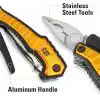 CAT DA980045 9 IN 1 Çok Fonksiyonlu Katlanabilir 27CM Paslanmaz Çelik Sarı Kamp Çakısı Bıçağı + Taşıma Kılıfı