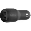 Belkin Boost Charge Çift Bağlantı Noktalı 24 W Araç Şarjı, iPhone ve Android telefon uyumlu, Siyah, CCB001btBK