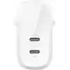 Belkin Boost Charge Çift USB-C Fişi, PPSli, iPhone 16 ve Diğerleri, iPad, Samsung Galaxy, Google Pixel, MacBook için 60W Şarj Cihazı, USB-Cden Lightning Kablosu ve USB-C Uyumlu, Beyaz