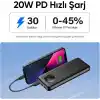 Juo 10000mAh 22.5W Dijital Led Ekranlı Taşınabilir Hızlı Şarj Cihazı Powerbank Siyah