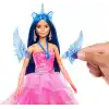 Barbie, 65. yıla özel, mavi saçlı, pembe elbiseli bebek ile safir kanatlar gibi aksesuarlar, HRR16